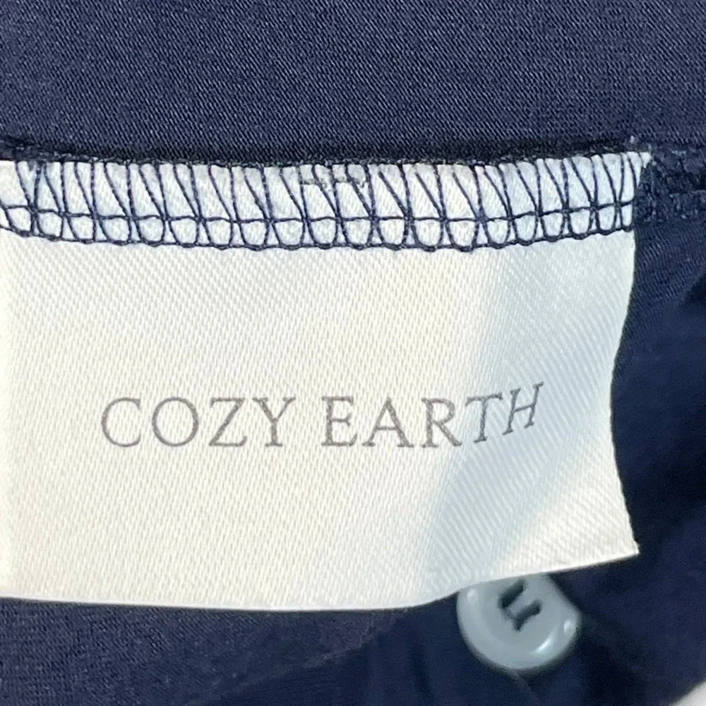 Cozy Earth‎ Pajama Top Womens Medium Navy Blue Bamboo Viscose Long Sleeve Piping